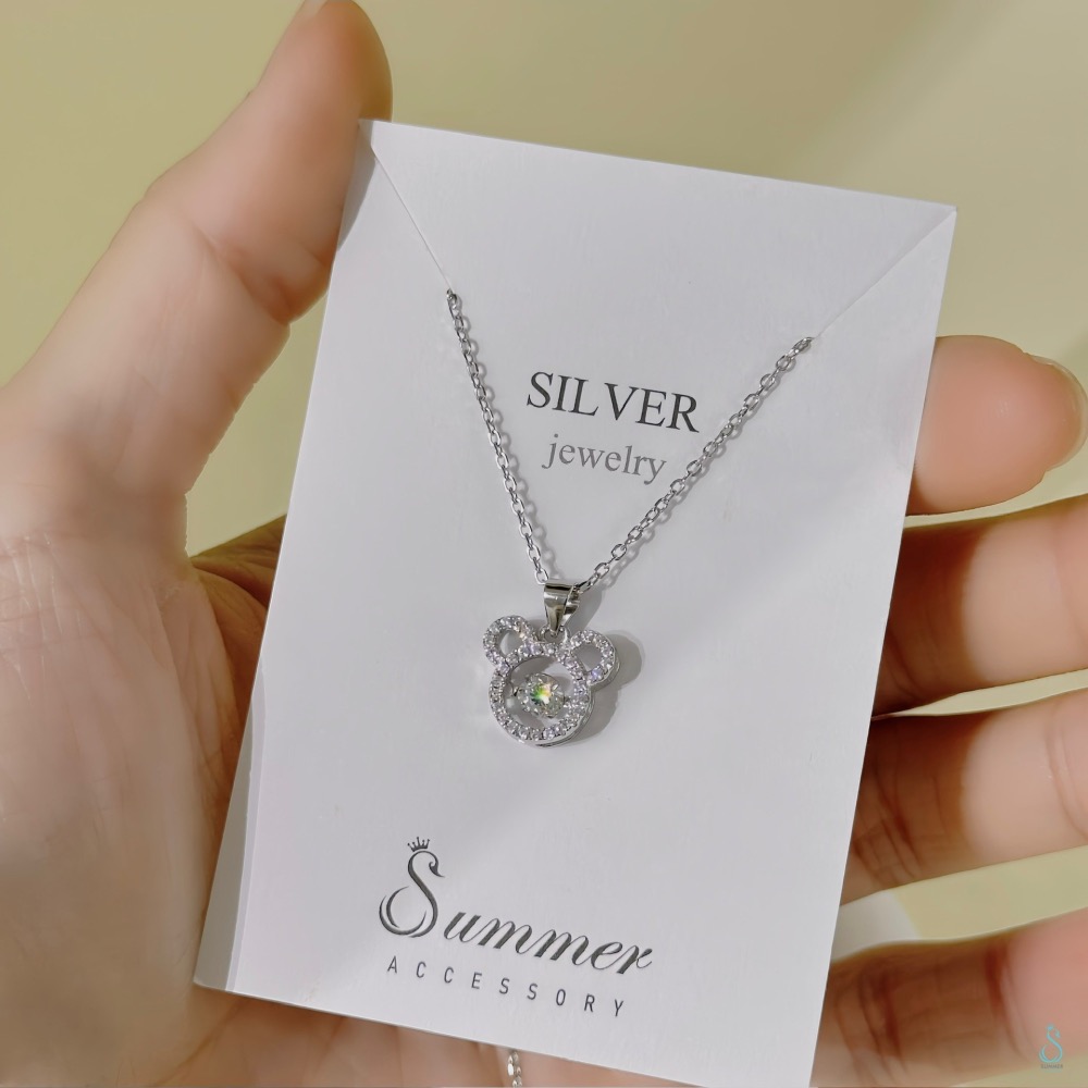 SUMMER 銀飾💫［925純銀］🐻閃鑽小熊靈動項鏈 ✨中間鑽會跳動喔✨純銀項鏈 純銀飾品-細節圖7