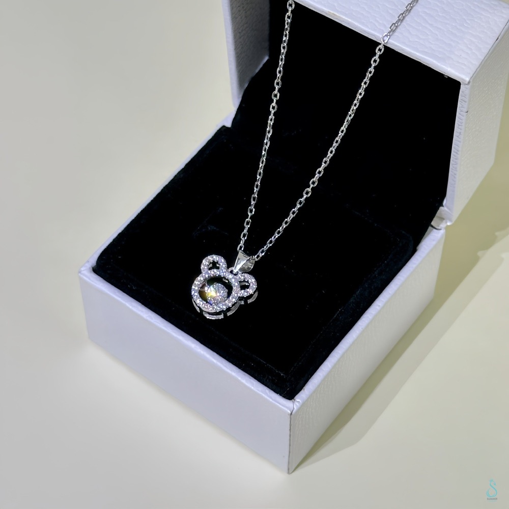 SUMMER 銀飾💫［925純銀］🐻閃鑽小熊靈動項鏈 ✨中間鑽會跳動喔✨純銀項鏈 純銀飾品-細節圖8