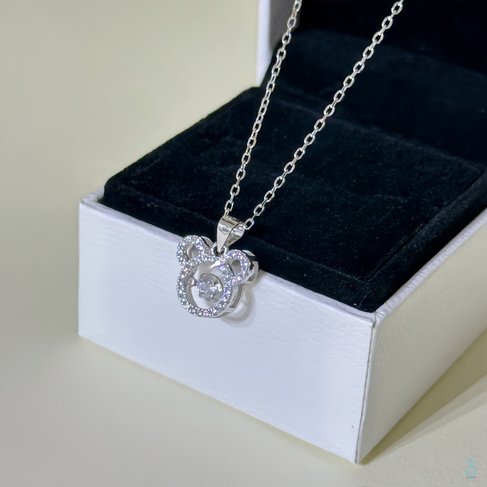 SUMMER 銀飾💫［925純銀］🐻閃鑽小熊靈動項鏈 ✨中間鑽會跳動喔✨純銀項鏈 純銀飾品-細節圖9