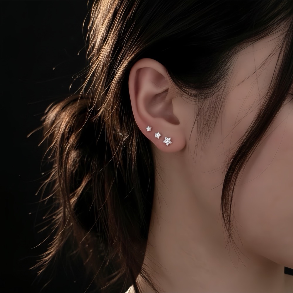 SUMMER 銀飾💫［999足銀］爆閃星鑽 免耳堵輕鬆秒戴 洗澡睡覺不用摘（一對優惠價）養耳棒不過敏 純銀耳環-細節圖2