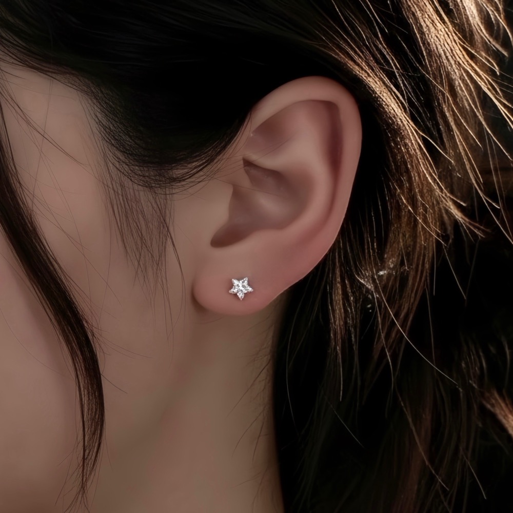 SUMMER 銀飾💫［999足銀］爆閃星鑽 免耳堵輕鬆秒戴 洗澡睡覺不用摘（一對優惠價）養耳棒不過敏 純銀耳環-細節圖3