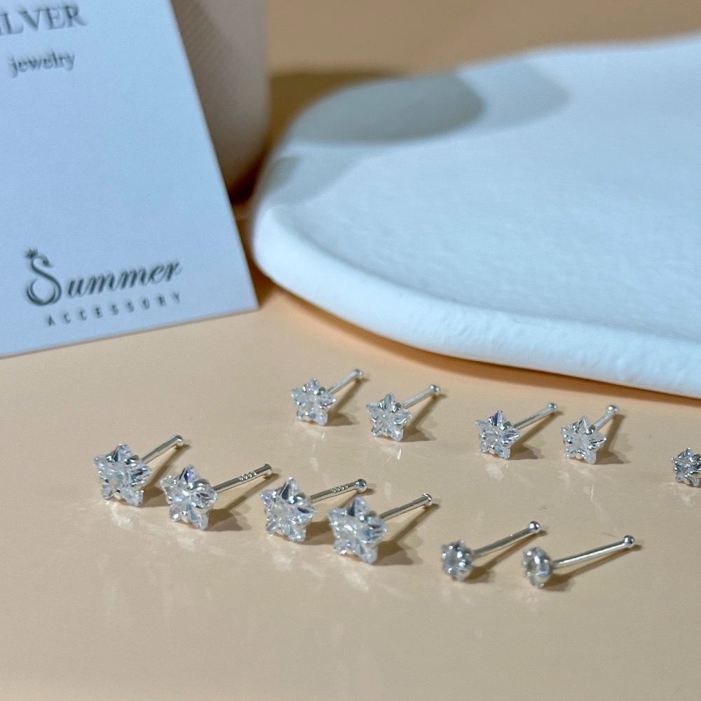 SUMMER 銀飾💫［999足銀］爆閃星鑽 免耳堵輕鬆秒戴 洗澡睡覺不用摘（一對優惠價）養耳棒不過敏 純銀耳環-細節圖5