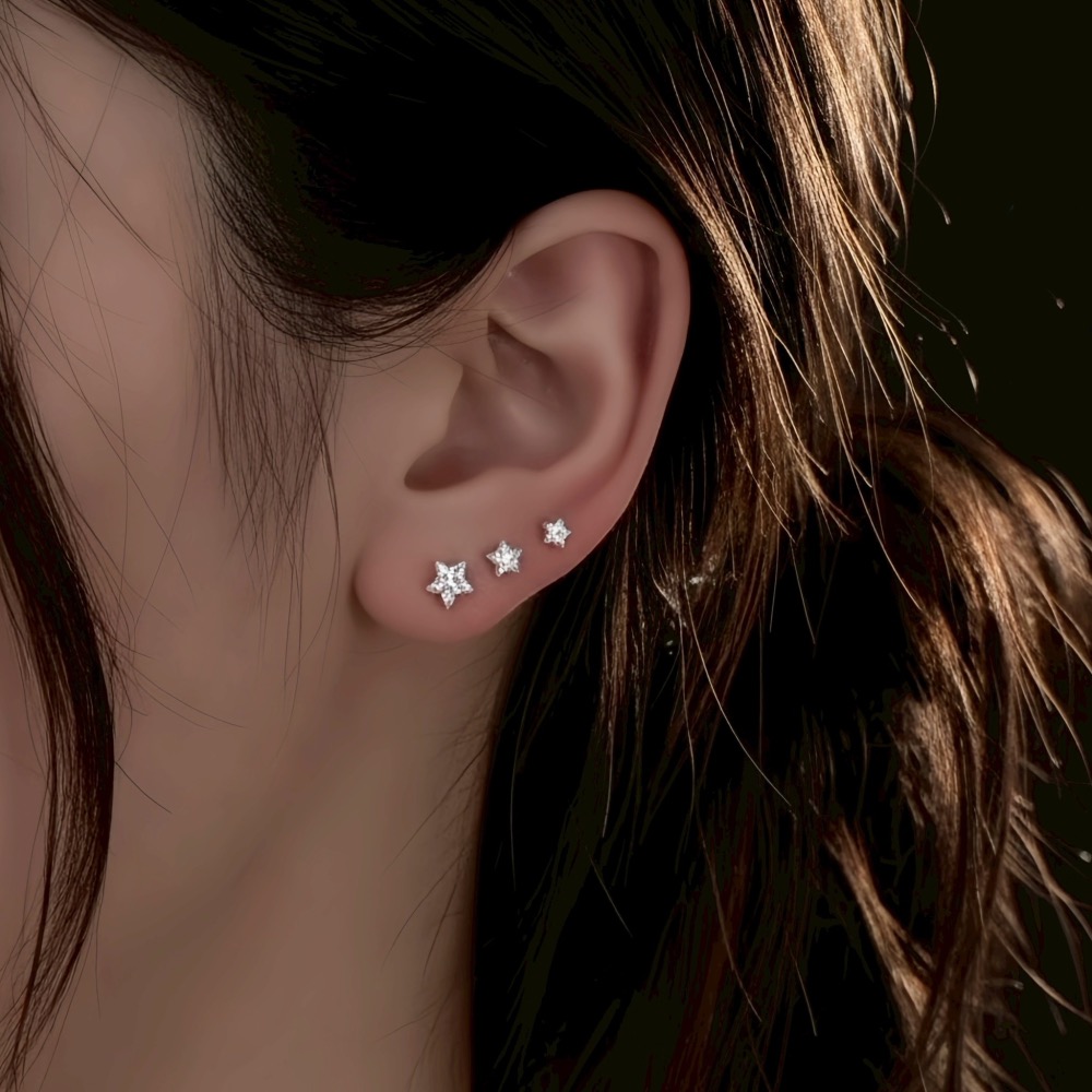 SUMMER 銀飾💫［999足銀］爆閃星鑽 免耳堵輕鬆秒戴 洗澡睡覺不用摘（一對優惠價）養耳棒不過敏 純銀耳環-細節圖9