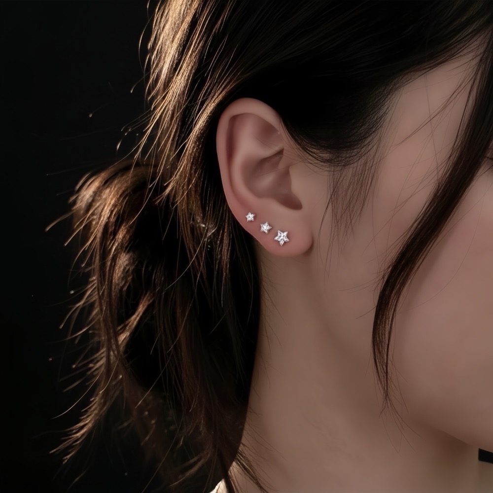 SUMMER 銀飾💫［999足銀］爆閃星鑽 免耳堵輕鬆秒戴 洗澡睡覺不用摘（一對優惠價）養耳棒不過敏 純銀耳環-細節圖2