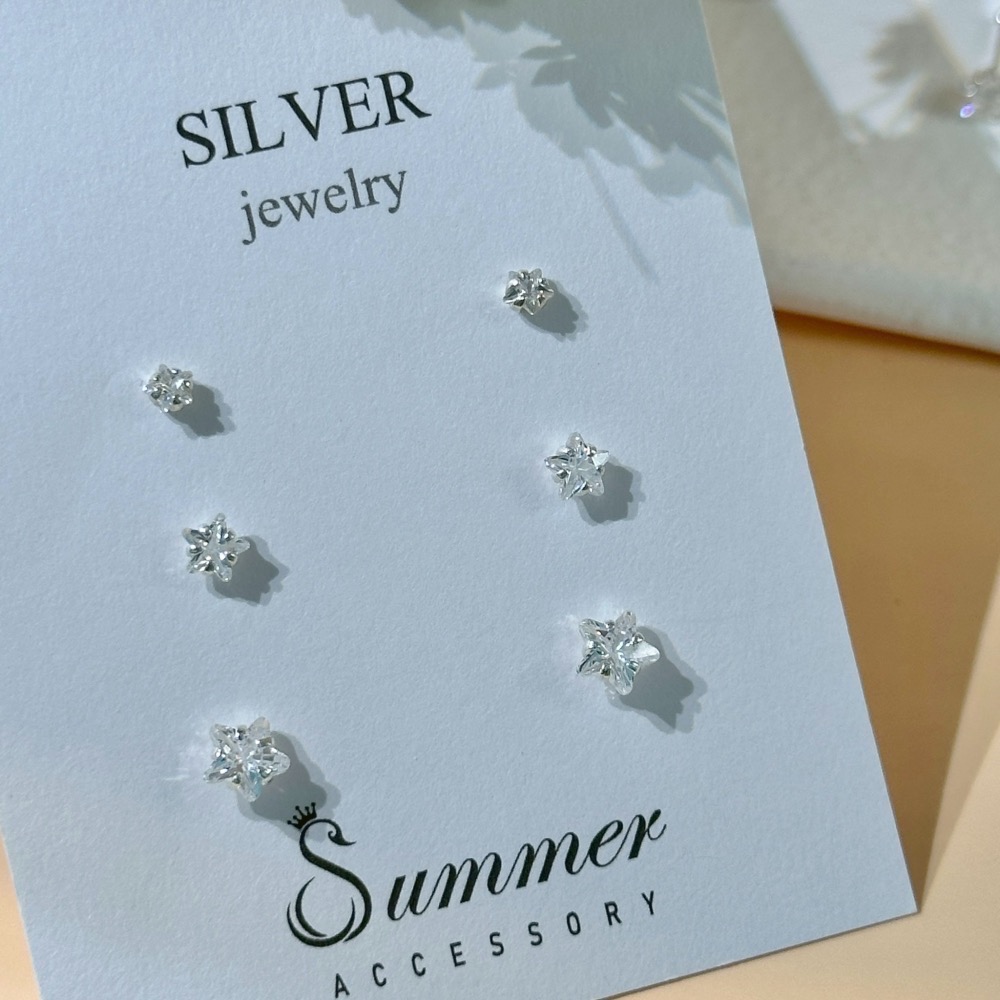 SUMMER 銀飾💫［999足銀］爆閃星鑽 免耳堵輕鬆秒戴 洗澡睡覺不用摘（一對優惠價）養耳棒不過敏 純銀耳環-細節圖8