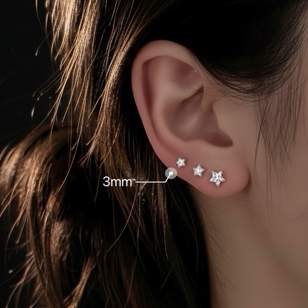 SUMMER 銀飾💫［999足銀］爆閃星鑽 免耳堵輕鬆秒戴 洗澡睡覺不用摘（一對優惠價）養耳棒不過敏 純銀耳環-規格圖9