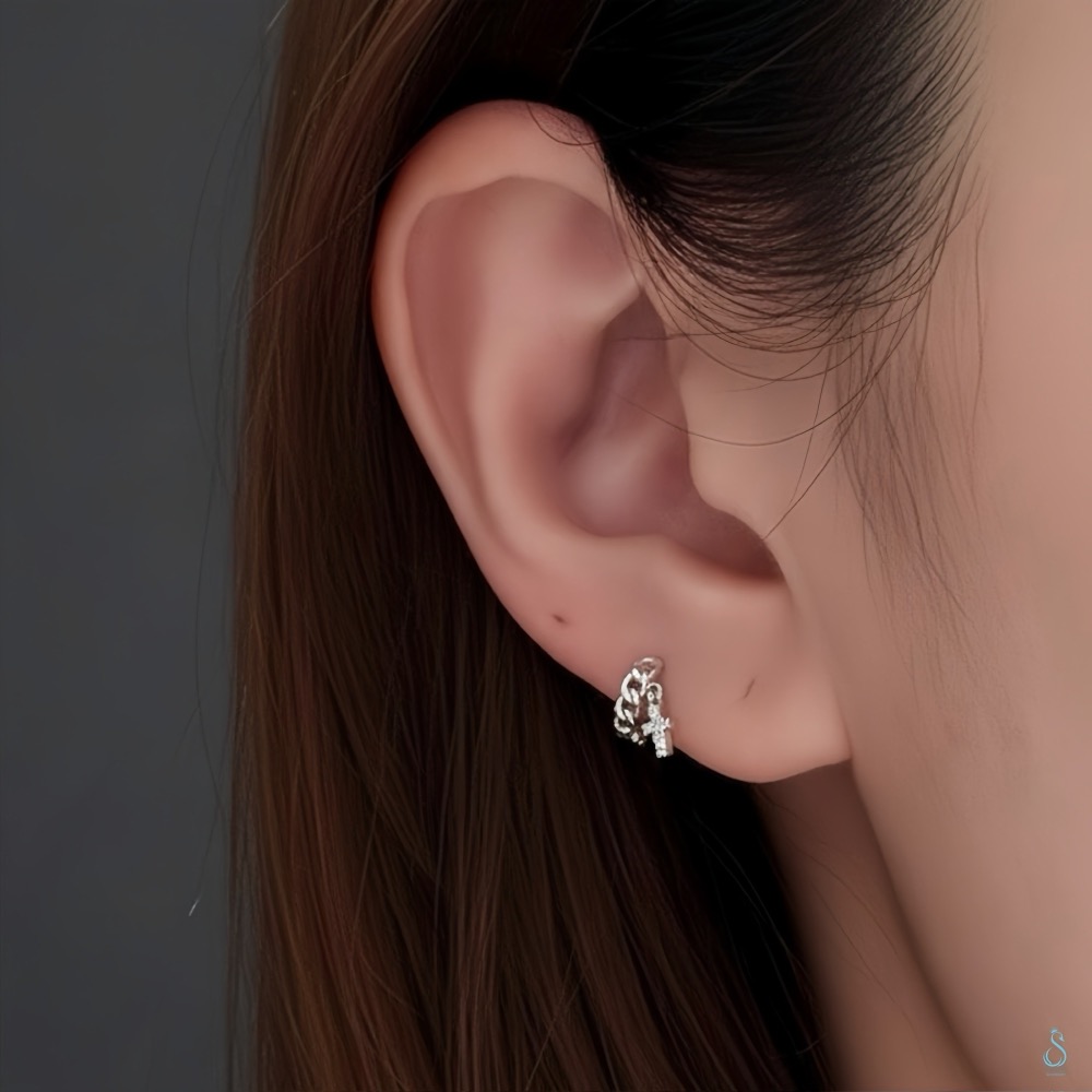 SUMMER韓 銀飾💫［925純銀］迷你貼耳 十字架麻花耳環 迷你耳骨環 正韓 耳骨耳環 純銀耳環 純銀飾品-細節圖5