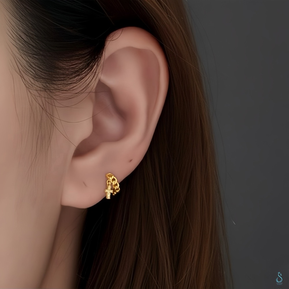 SUMMER韓 銀飾💫［925純銀］迷你貼耳 十字架麻花耳環 迷你耳骨環 正韓 耳骨耳環 純銀耳環 純銀飾品-細節圖6