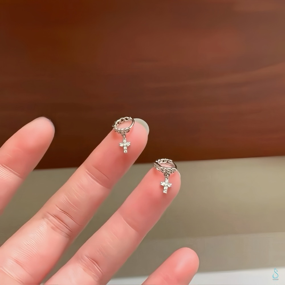 SUMMER韓 銀飾💫［925純銀］迷你貼耳 十字架麻花耳環 迷你耳骨環 正韓 耳骨耳環 純銀耳環 純銀飾品-細節圖7