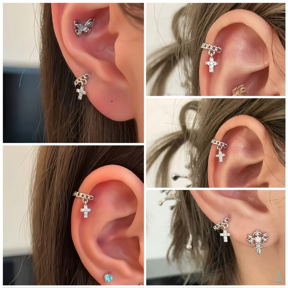 SUMMER韓 銀飾💫［925純銀］迷你貼耳 十字架麻花耳環 迷你耳骨環 正韓 耳骨耳環 純銀耳環 純銀飾品-細節圖8