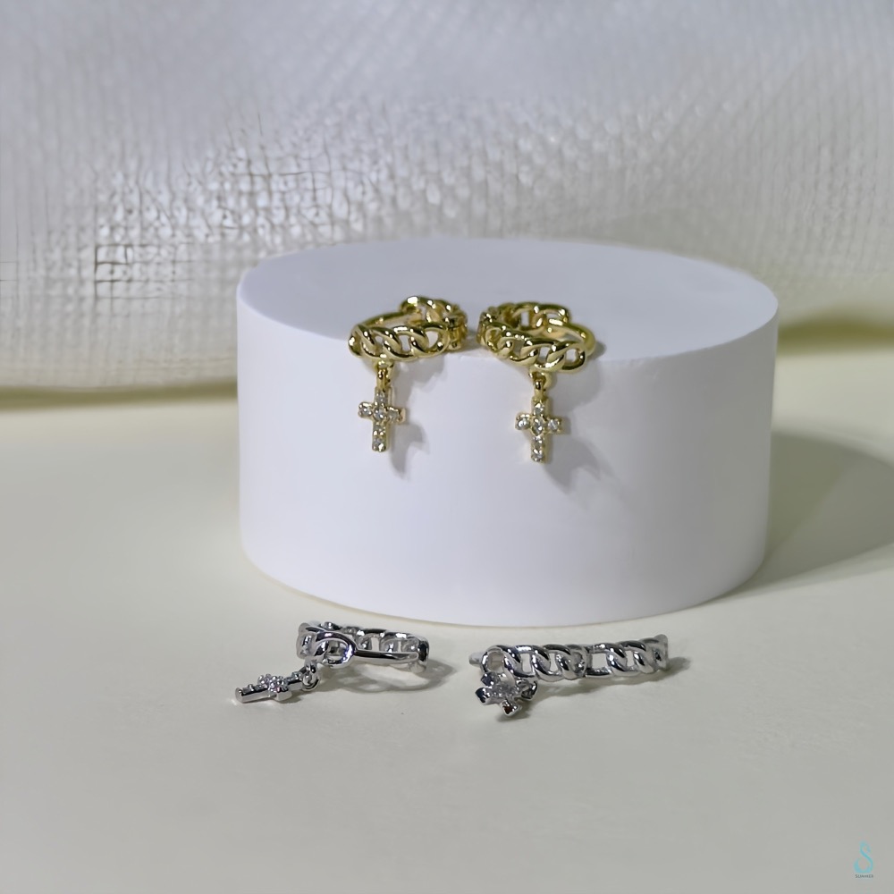 SUMMER韓 銀飾💫［925純銀］迷你貼耳 十字架麻花耳環 迷你耳骨環 正韓 耳骨耳環 純銀耳環 純銀飾品-細節圖9