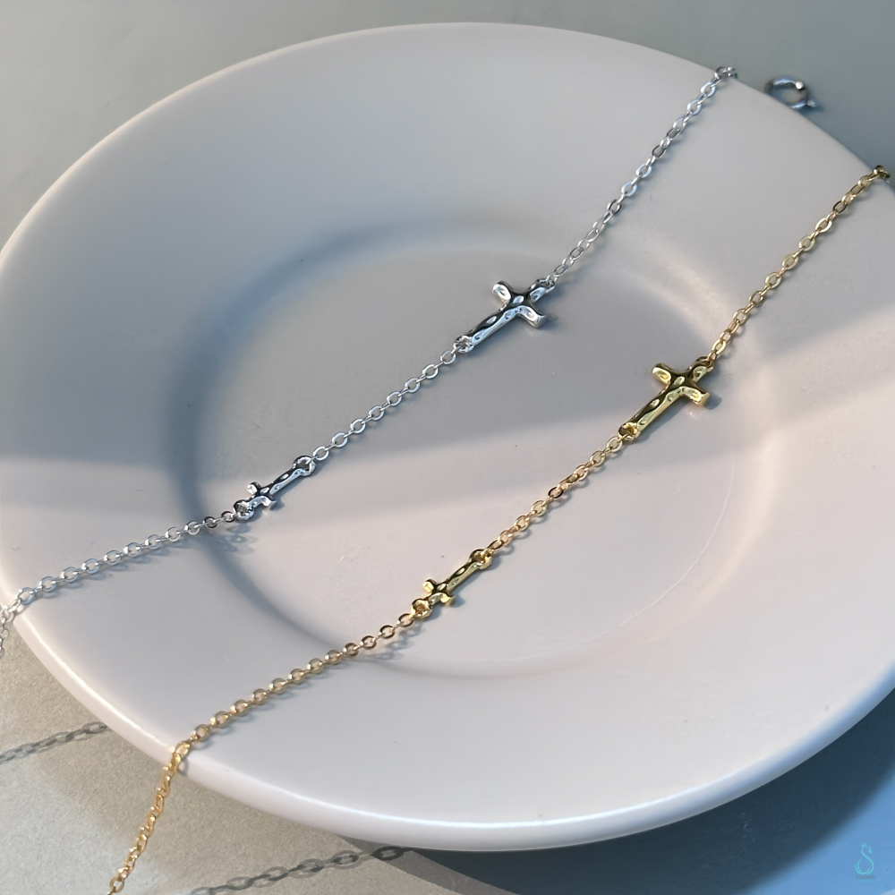 SUMMER韓 銀飾💫［925純銀］My Faith簡約十字架手鏈 正韓 雙十字架手鏈 純銀手鏈 純銀飾品-細節圖2