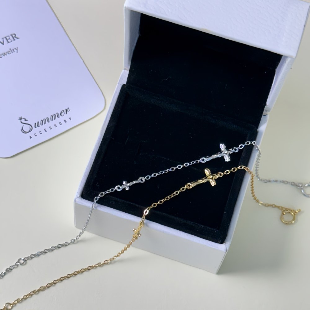 SUMMER韓 銀飾💫［925純銀］My Faith簡約十字架手鏈 正韓 雙十字架手鏈 純銀手鏈 純銀飾品-細節圖6