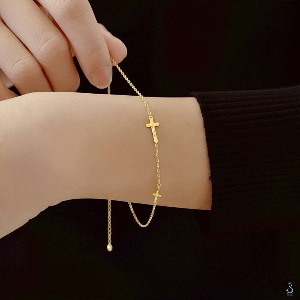 SUMMER韓 銀飾💫［925純銀］My Faith簡約十字架手鏈 正韓 雙十字架手鏈 純銀手鏈 純銀飾品-細節圖7