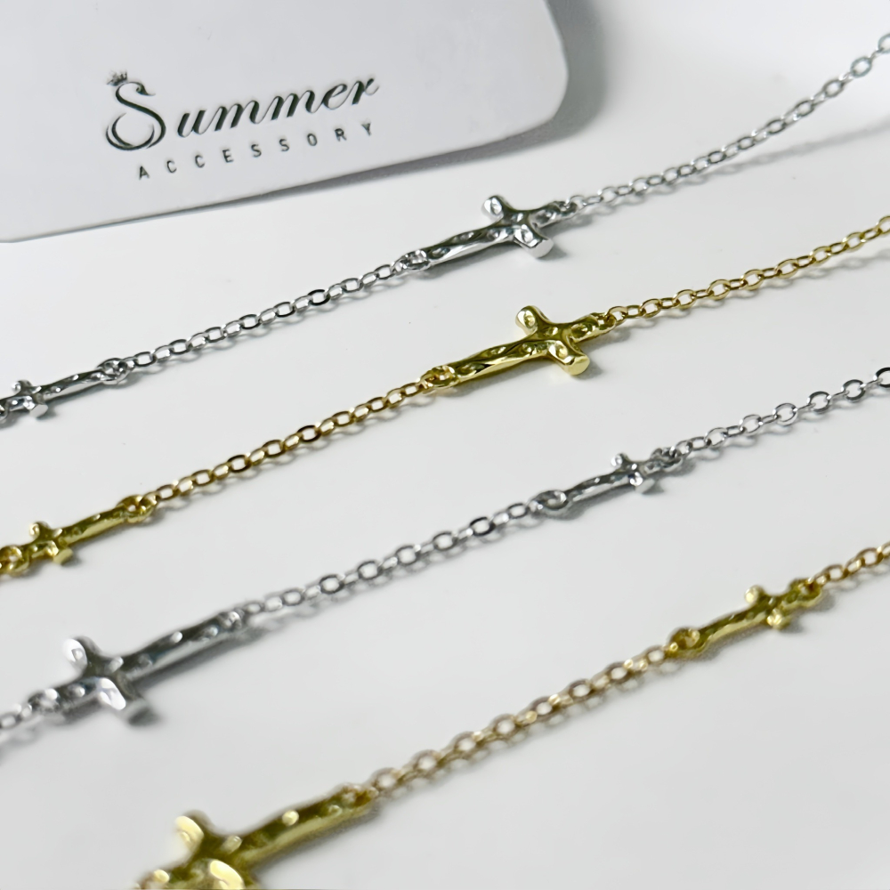 SUMMER韓 銀飾💫［925純銀］My Faith簡約十字架手鏈 正韓 雙十字架手鏈 純銀手鏈 純銀飾品-細節圖9