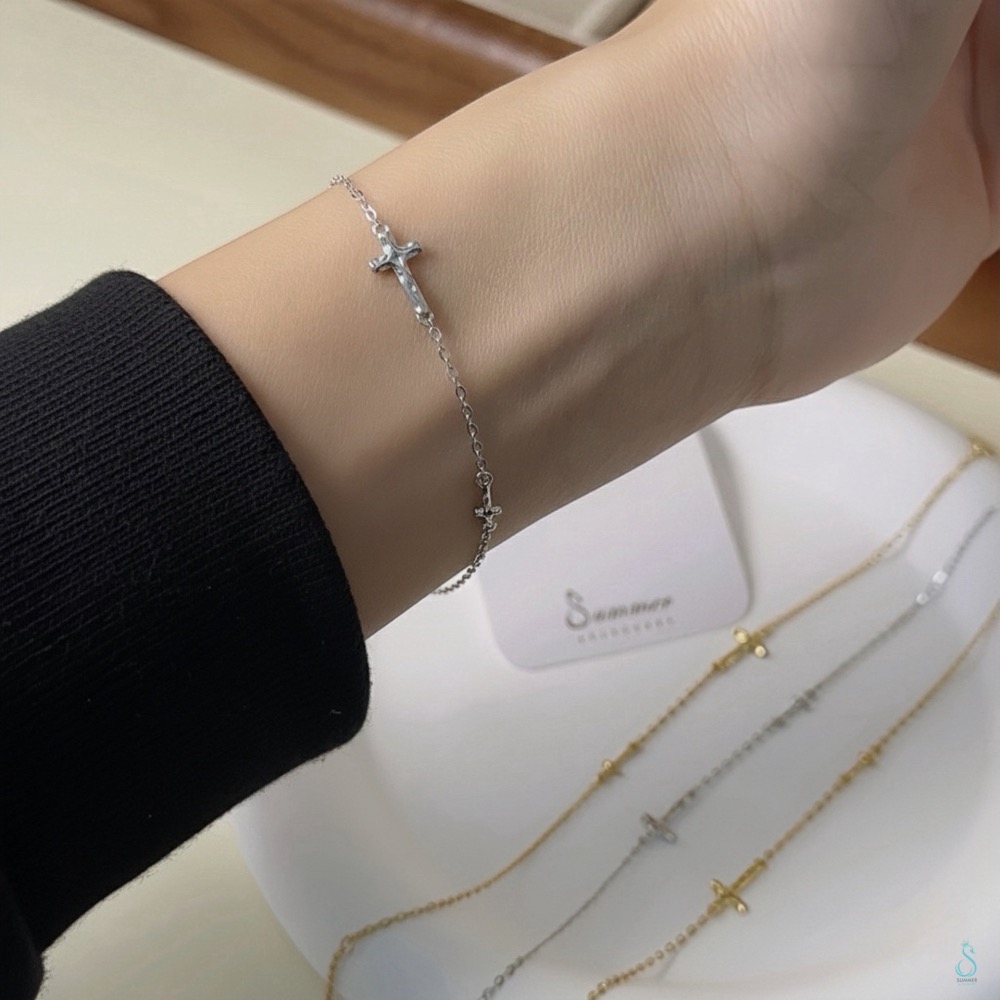 SUMMER韓 銀飾💫［925純銀］My Faith簡約十字架手鏈 正韓 雙十字架手鏈 純銀手鏈 純銀飾品-細節圖4