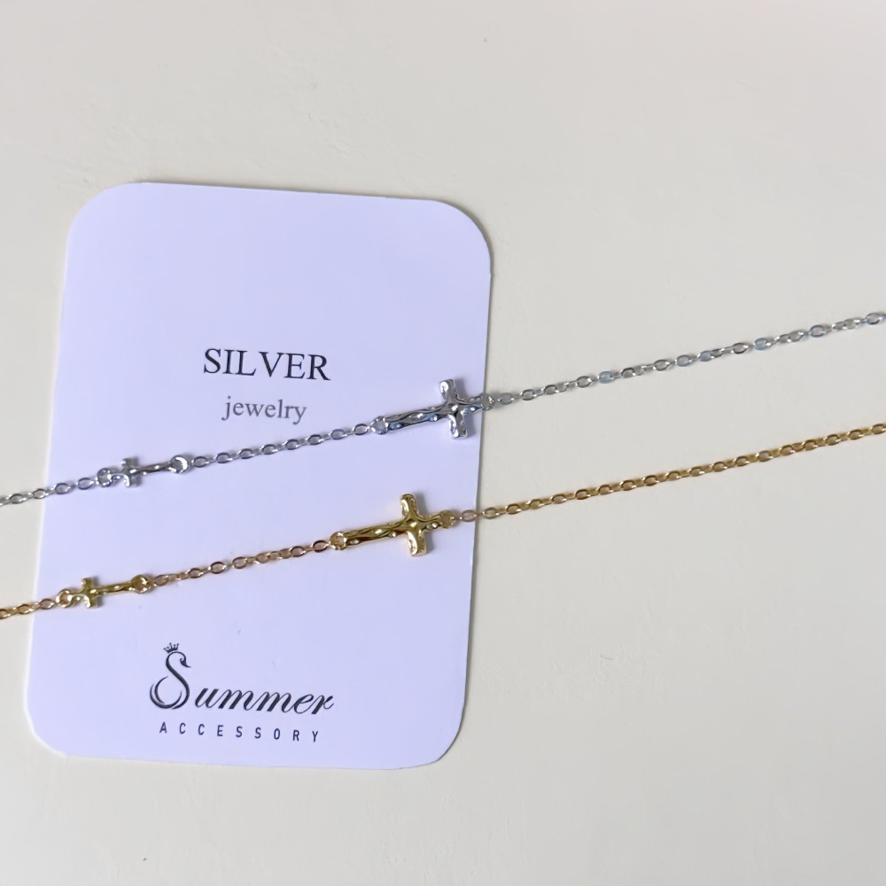 SUMMER韓 銀飾💫［925純銀］My Faith簡約十字架手鏈 正韓 雙十字架手鏈 純銀手鏈 純銀飾品-細節圖5