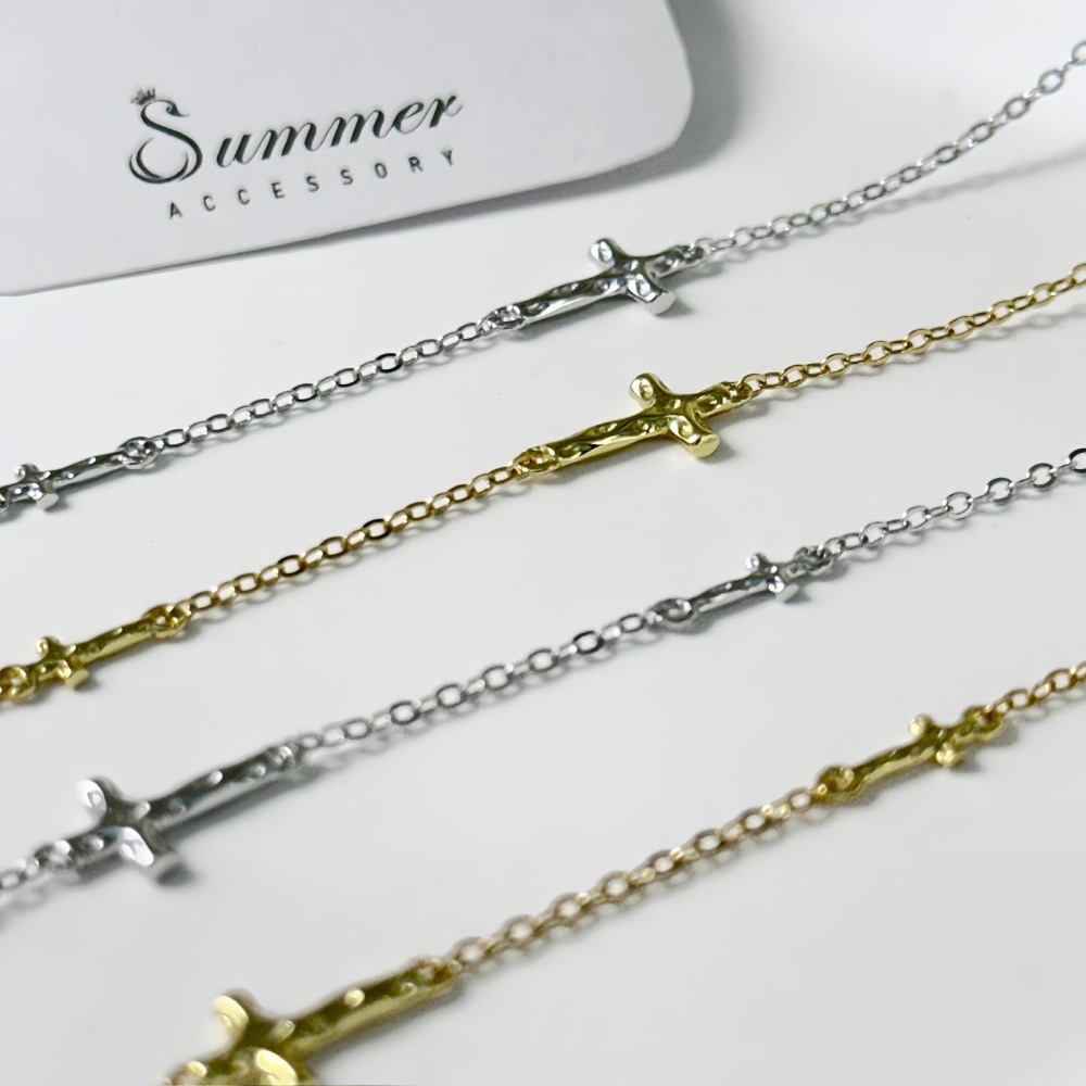 SUMMER韓 銀飾💫［925純銀］My Faith簡約十字架手鏈 正韓 雙十字架手鏈 純銀手鏈 純銀飾品-細節圖9