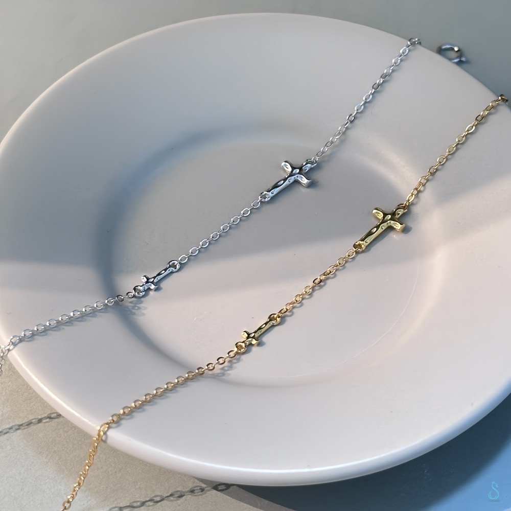 SUMMER韓 銀飾💫［925純銀］My Faith簡約十字架手鏈 正韓 雙十字架手鏈 純銀手鏈 純銀飾品-細節圖2