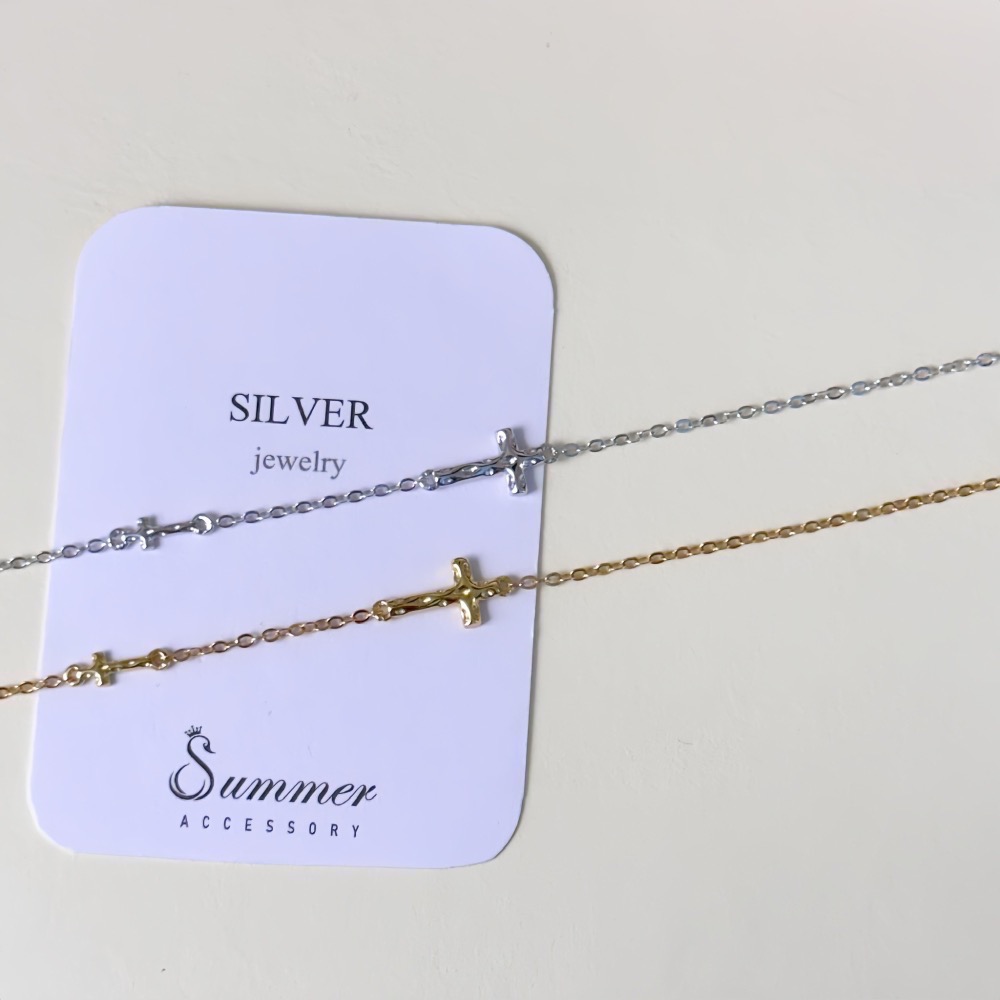 SUMMER韓 銀飾💫［925純銀］My Faith簡約十字架手鏈 正韓 雙十字架手鏈 純銀手鏈 純銀飾品-細節圖5
