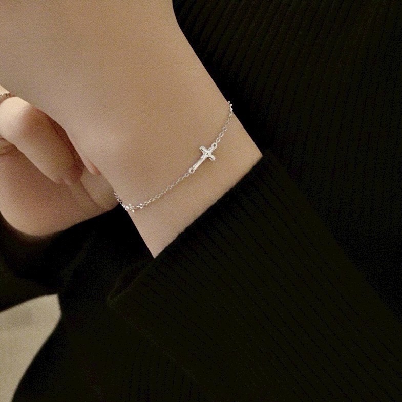 SUMMER韓 銀飾💫［925純銀］My Faith簡約十字架手鏈 正韓 雙十字架手鏈 純銀手鏈 純銀飾品-細節圖8