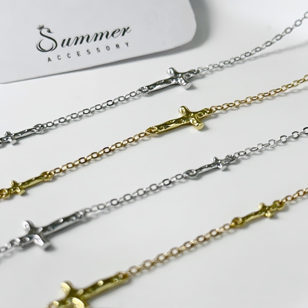 SUMMER韓 銀飾💫［925純銀］My Faith簡約十字架手鏈 正韓 雙十字架手鏈 純銀手鏈 純銀飾品-細節圖9