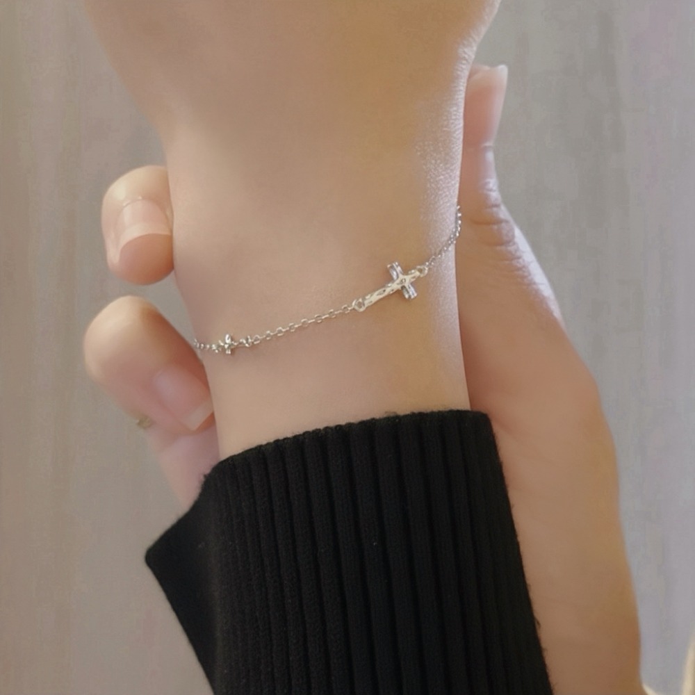 SUMMER韓 銀飾💫［925純銀］My Faith簡約十字架手鏈 正韓 雙十字架手鏈 純銀手鏈 純銀飾品-規格圖9