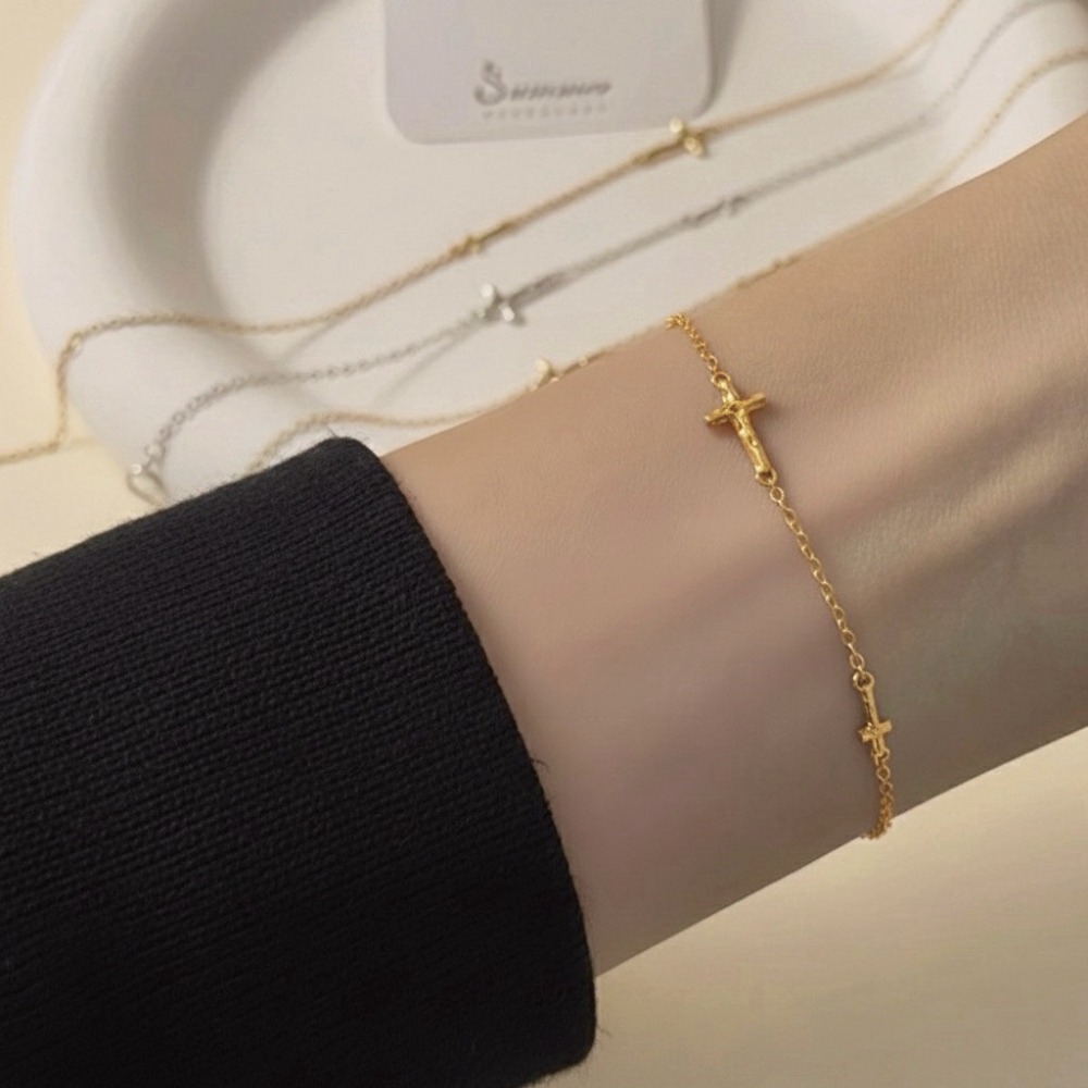 SUMMER韓 銀飾💫［925純銀］My Faith簡約十字架手鏈 正韓 雙十字架手鏈 純銀手鏈 純銀飾品-規格圖9