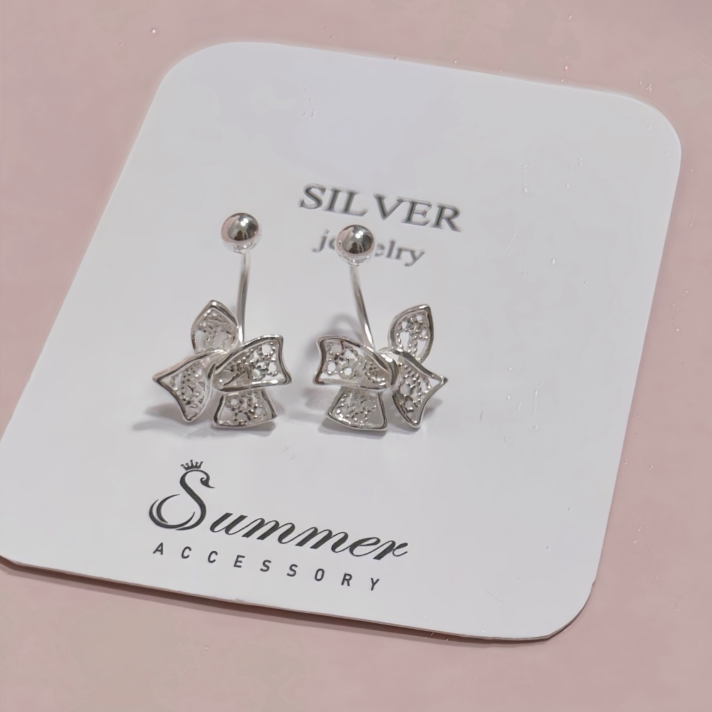 SUMMER 銀飾💫［999足銀］🎀蕾絲蝴蝶結轉珠耳環 鎖珠式耳環 純銀耳環 純銀飾品-細節圖7