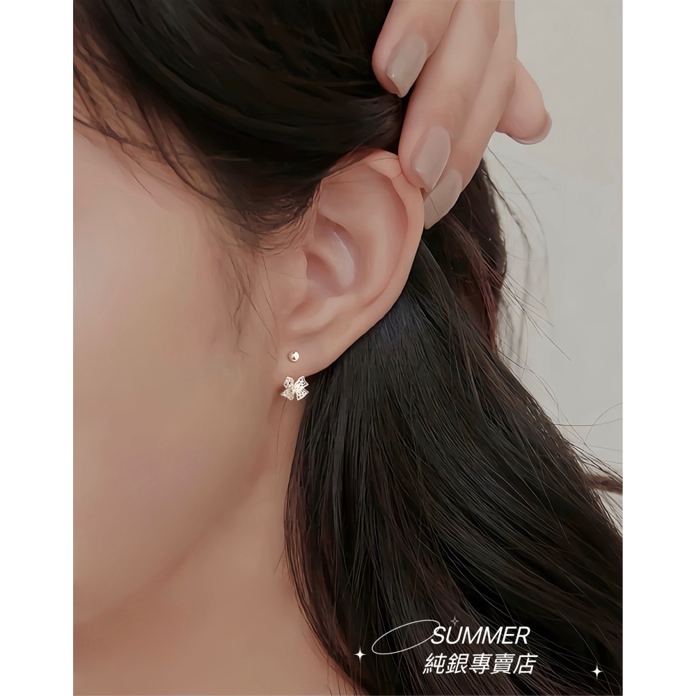 SUMMER 銀飾💫［999足銀］🎀蕾絲蝴蝶結轉珠耳環 鎖珠式耳環 純銀耳環 純銀飾品-細節圖8