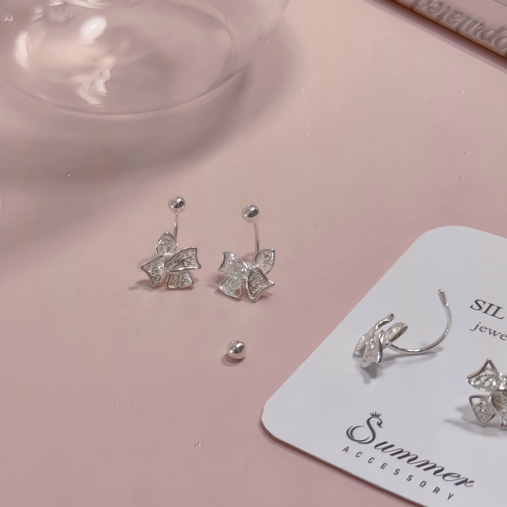 SUMMER 銀飾💫［999足銀］🎀蕾絲蝴蝶結轉珠耳環 鎖珠式耳環 純銀耳環 純銀飾品-細節圖9