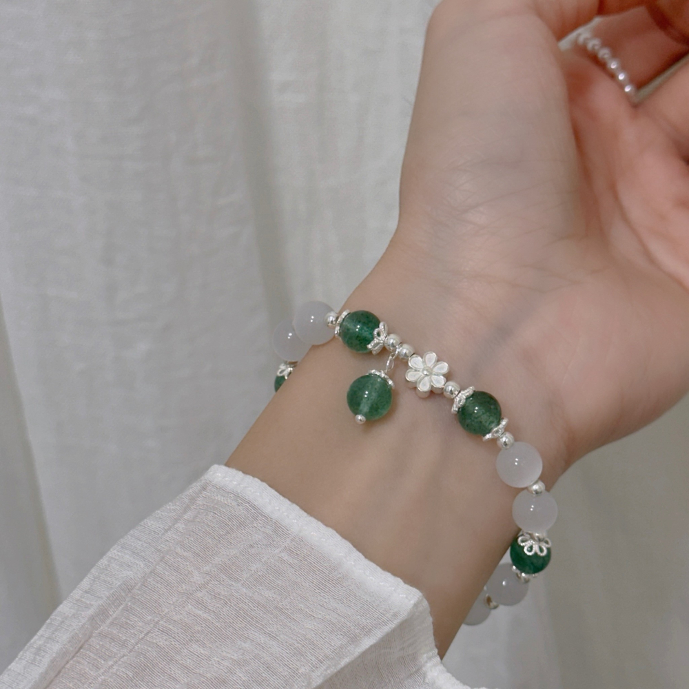 SUMMER 銀飾💫［925純銀］小清新款 天然草莓晶石手鏈 紅草莓晶/綠草莓晶 天然晶石手鍊  純銀手鏈 晶石能量手-細節圖6