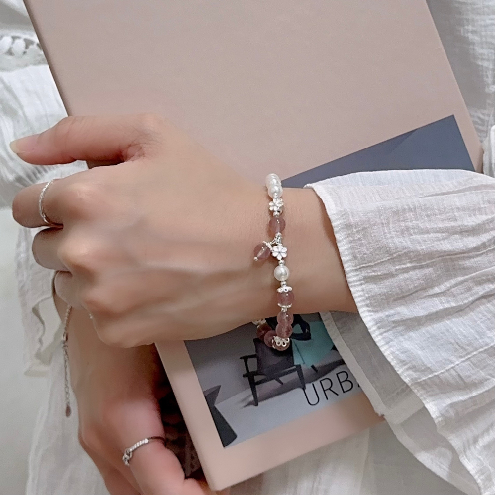 SUMMER 銀飾💫［925純銀］小清新款 天然草莓晶石手鏈 紅草莓晶/綠草莓晶 天然晶石手鍊  純銀手鏈 晶石能量手-細節圖8