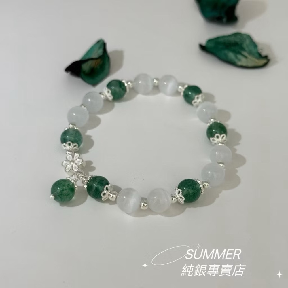 SUMMER 銀飾💫［925純銀］小清新款 天然草莓晶石手鏈 紅草莓晶/綠草莓晶 天然晶石手鍊  純銀手鏈 晶石能量手-細節圖5