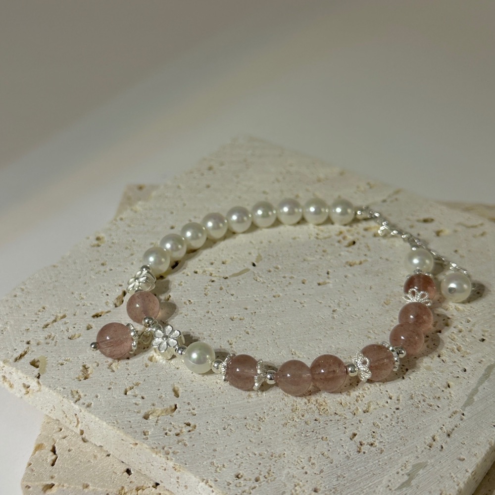 SUMMER 銀飾💫［925純銀］小清新款 天然草莓晶石手鏈 紅草莓晶/綠草莓晶 天然晶石手鍊  純銀手鏈 晶石能量手-細節圖7