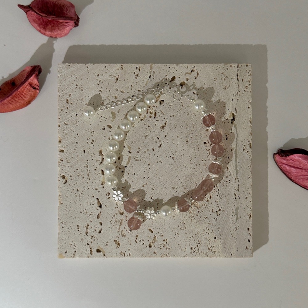 SUMMER 銀飾💫［925純銀］小清新款 天然草莓晶石手鏈 紅草莓晶/綠草莓晶 天然晶石手鍊  純銀手鏈 晶石能量手-規格圖9