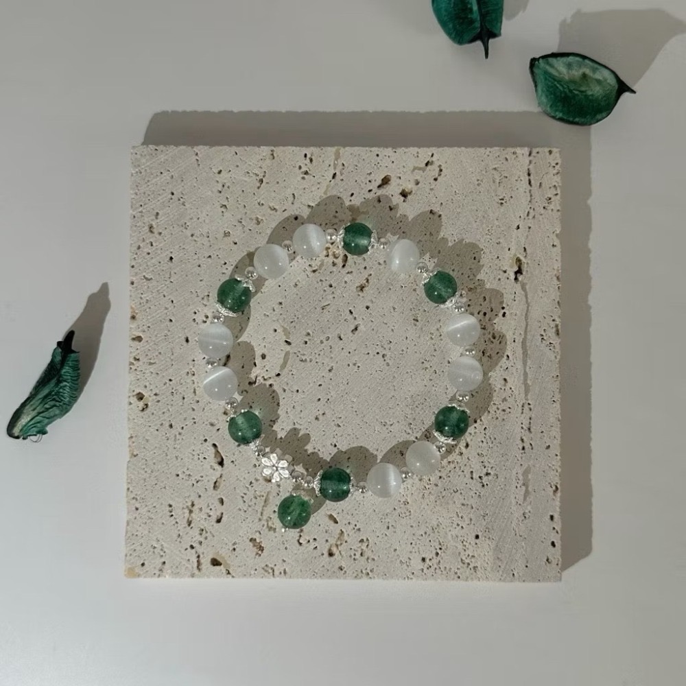 SUMMER 銀飾💫［925純銀］小清新款 天然草莓晶石手鏈 紅草莓晶/綠草莓晶 天然晶石手鍊  純銀手鏈 晶石能量手-規格圖9