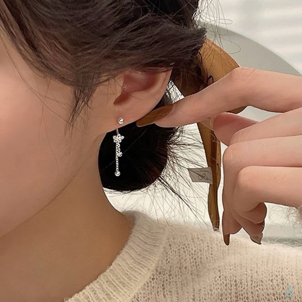 SUMMER 銀飾💫［999足銀］花朵流蘇轉珠耳環 <可三種佩戴方法>鎖珠式耳環 養耳 純銀耳環 純銀飾品-細節圖6