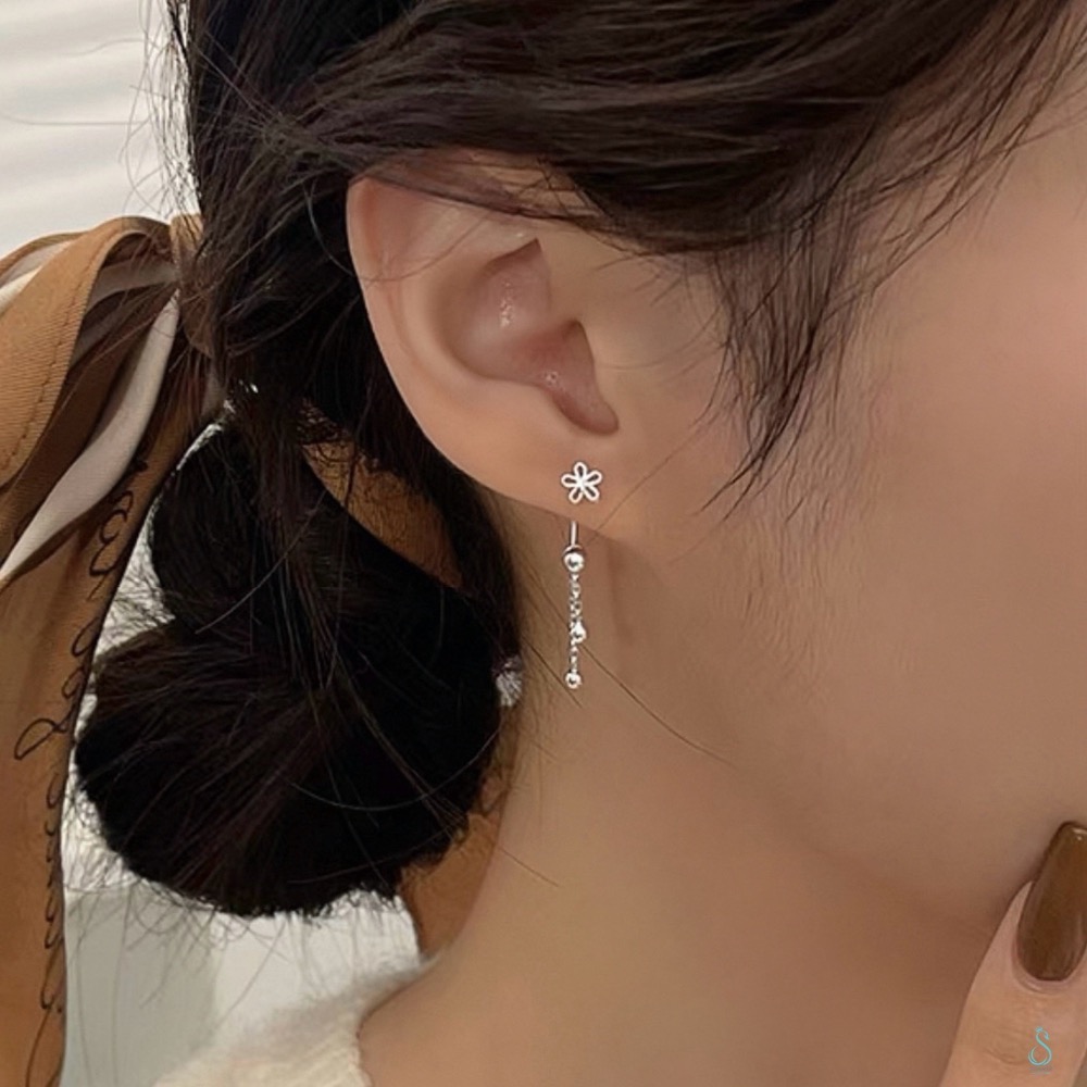 SUMMER 銀飾💫［999足銀］花朵流蘇轉珠耳環 <可三種佩戴方法>鎖珠式耳環 養耳 純銀耳環 純銀飾品-細節圖8