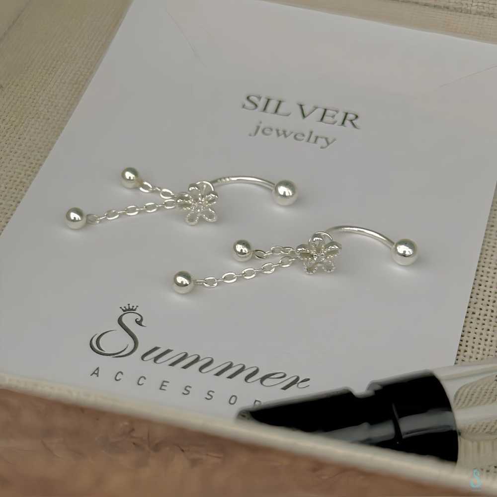 SUMMER 銀飾💫［999足銀］花朵流蘇轉珠耳環 <可三種佩戴方法>鎖珠式耳環 養耳 純銀耳環 純銀飾品-細節圖9