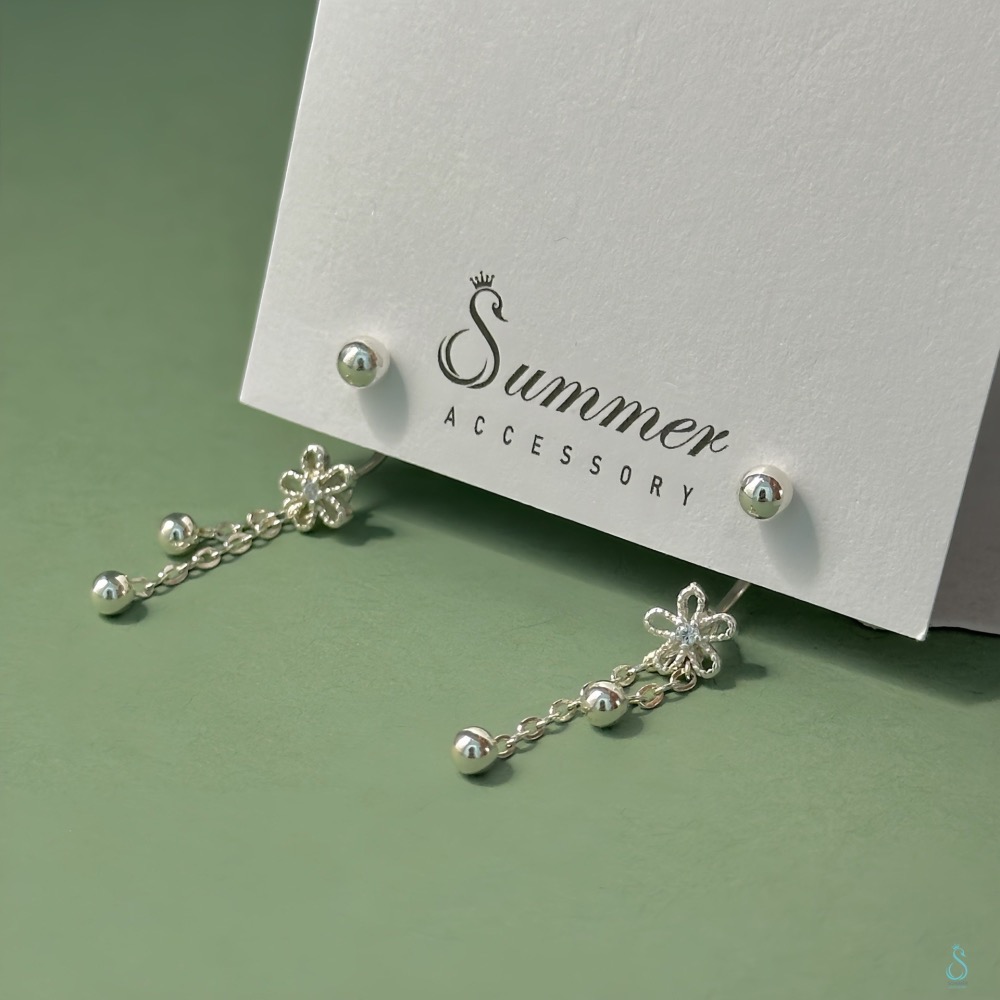 SUMMER 銀飾💫［999足銀］花朵流蘇轉珠耳環 <可三種佩戴方法>鎖珠式耳環 養耳 純銀耳環 純銀飾品-細節圖10