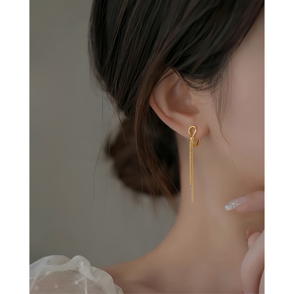 SUMMER 銀飾💫［925純銀］簡約流線耳環 易扣式 修飾小V臉 流蘇耳扣耳環 純銀耳環 純銀飾品-細節圖4