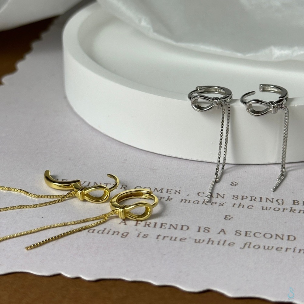 SUMMER 銀飾💫［925純銀］簡約流線耳環 易扣式 修飾小V臉 流蘇耳扣耳環 純銀耳環 純銀飾品-細節圖2