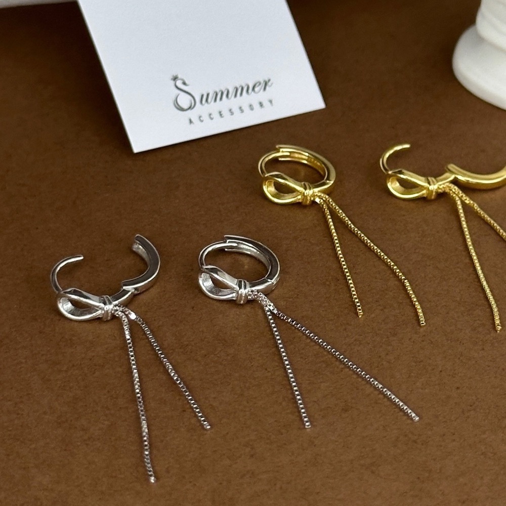 SUMMER 銀飾💫［925純銀］簡約流線耳環 易扣式 修飾小V臉 流蘇耳扣耳環 純銀耳環 純銀飾品-細節圖5