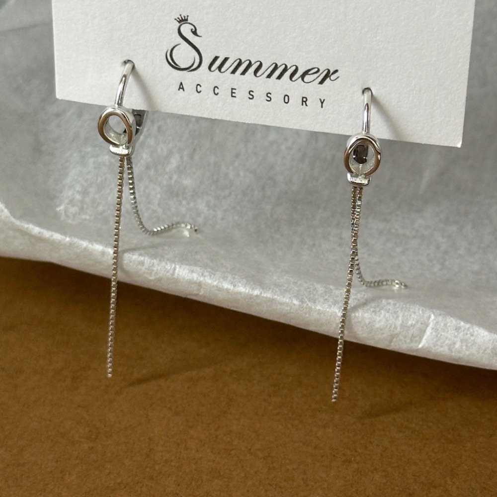 SUMMER 銀飾💫［925純銀］簡約流線耳環 易扣式 修飾小V臉 流蘇耳扣耳環 純銀耳環 純銀飾品-規格圖9