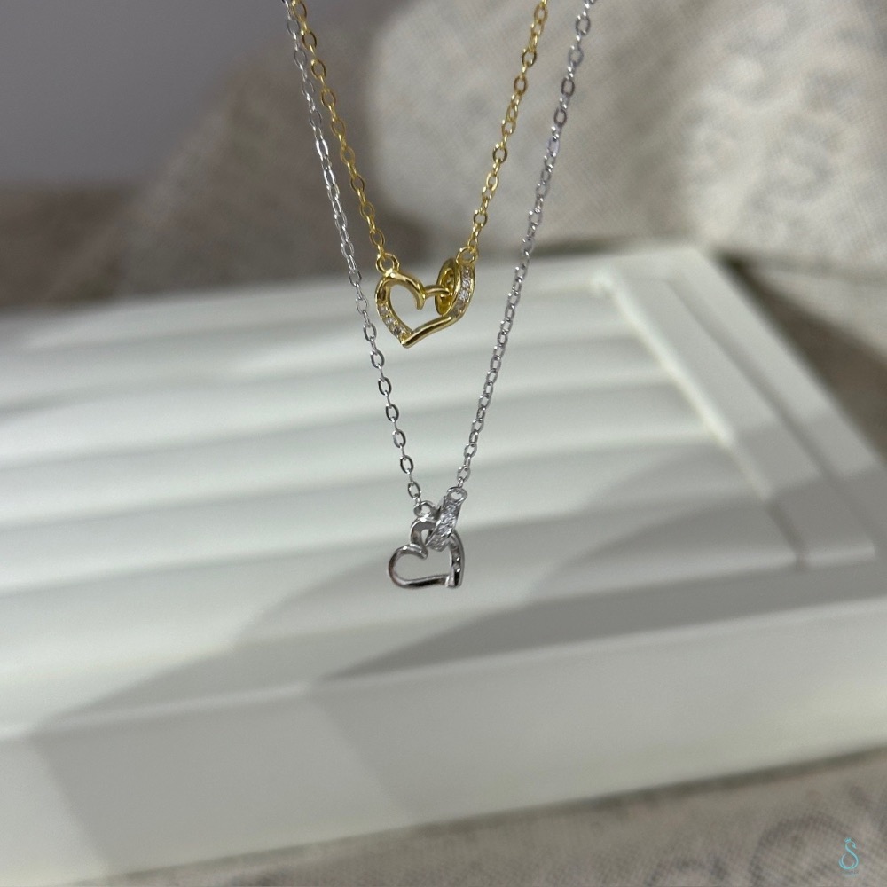 SUMMER韓 銀飾💫［925純銀］My Heart & Yours心動鎖骨項鏈 愛心項鏈 正韓 純銀項鏈-細節圖2
