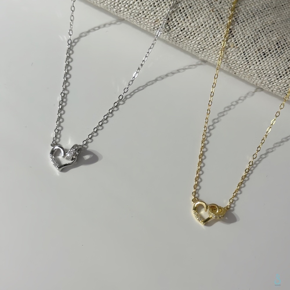 SUMMER韓 銀飾💫［925純銀］My Heart & Yours心動鎖骨項鏈 愛心項鏈 正韓 純銀項鏈-細節圖3