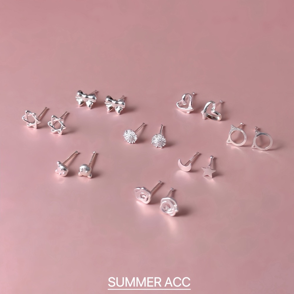 SUMMER 銀飾💫［999足銀］多款迷你養耳耳環 洗澡睡覺不用摘 蝴蝶結 愛心 星星 雛菊花 純銀耳環 純銀飾品-細節圖2