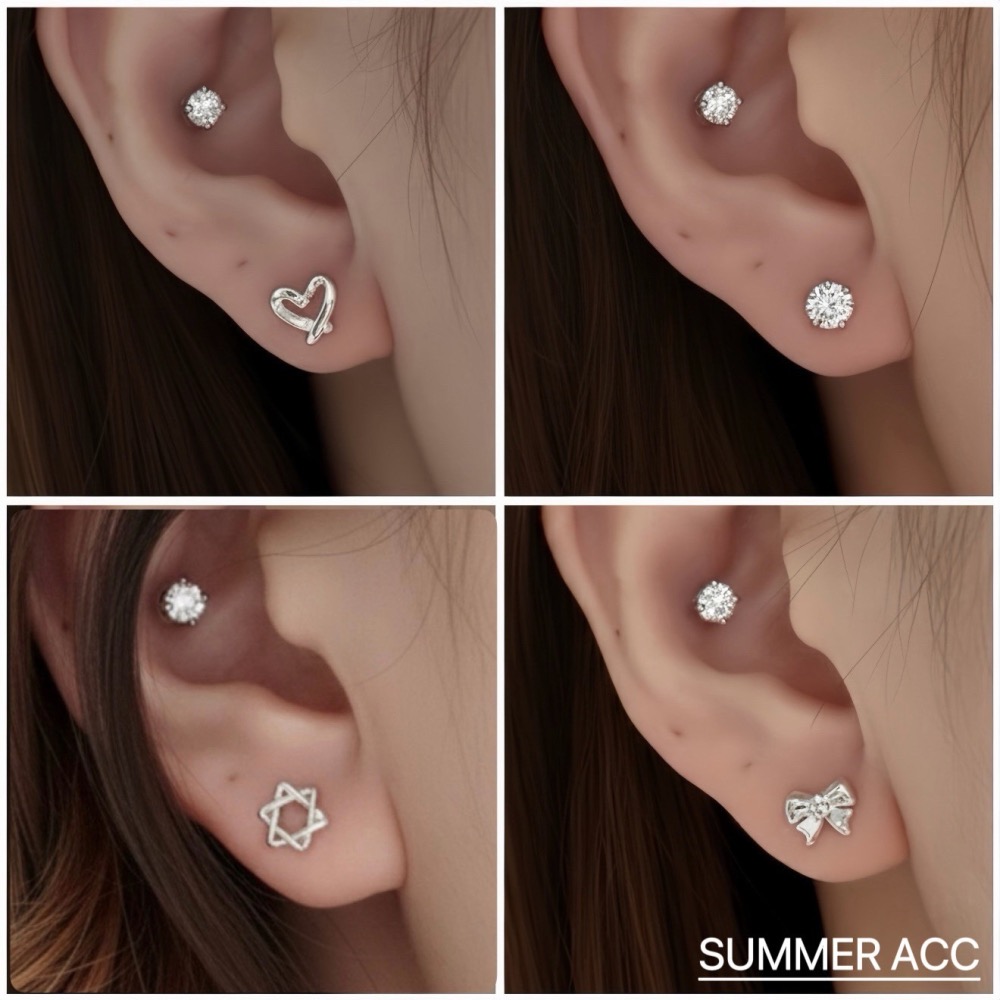 SUMMER 銀飾💫［999足銀］多款迷你養耳耳環 洗澡睡覺不用摘 蝴蝶結 愛心 星星 雛菊花 純銀耳環 純銀飾品-細節圖4