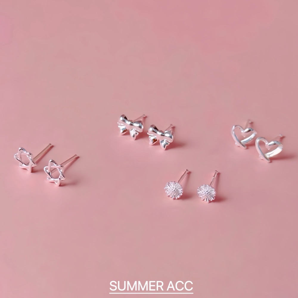 SUMMER 銀飾💫［999足銀］多款迷你養耳耳環 洗澡睡覺不用摘 蝴蝶結 愛心 星星 雛菊花 純銀耳環 純銀飾品-細節圖7